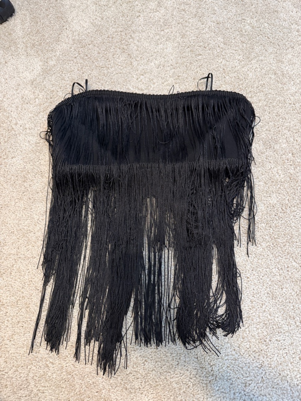 Sincerely Jules Black Fringe Strapless Crop Top